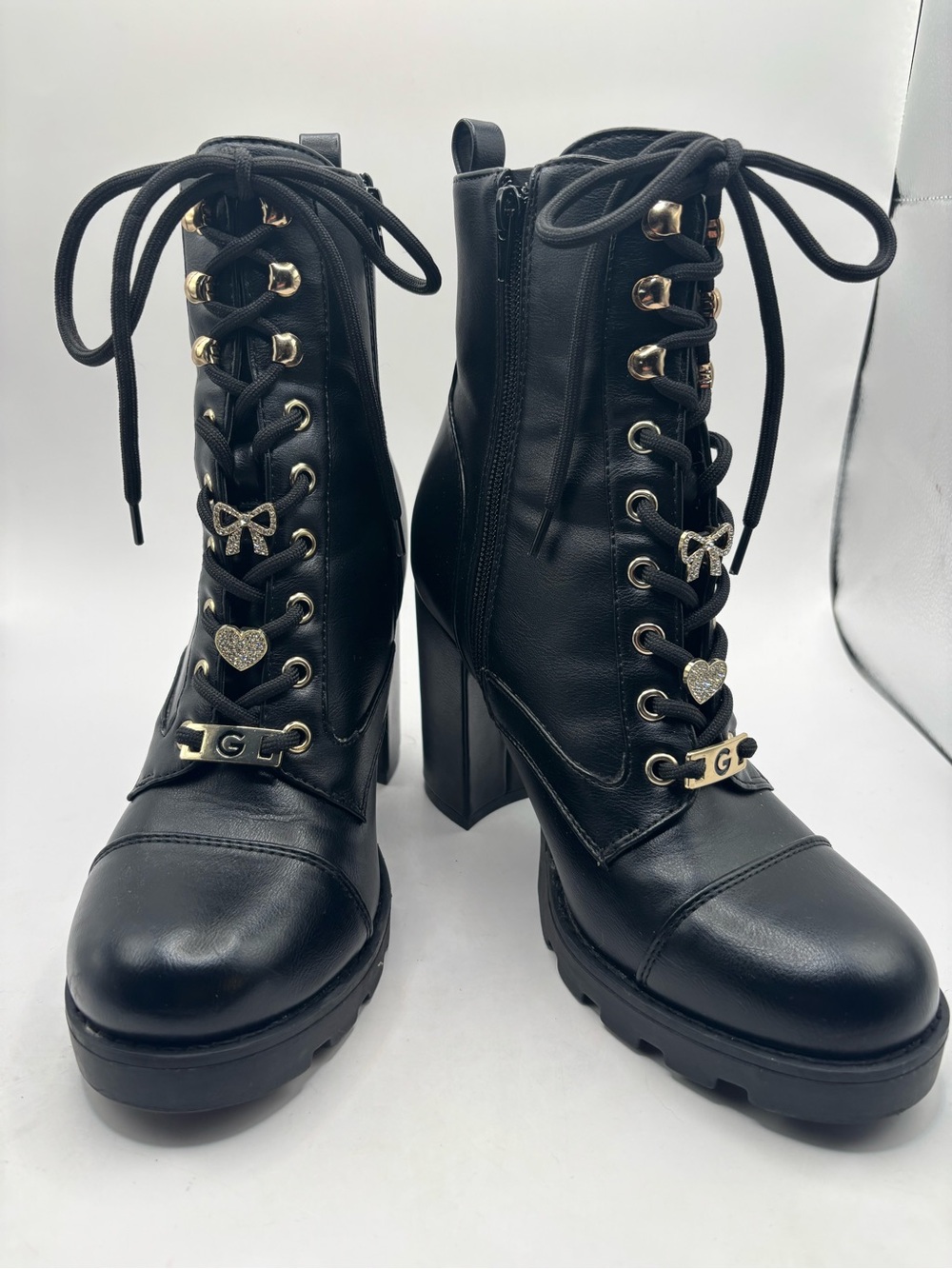 Guess GBG Los Angeles Black Lace-Up Chunky Heel Ankle Boots US9